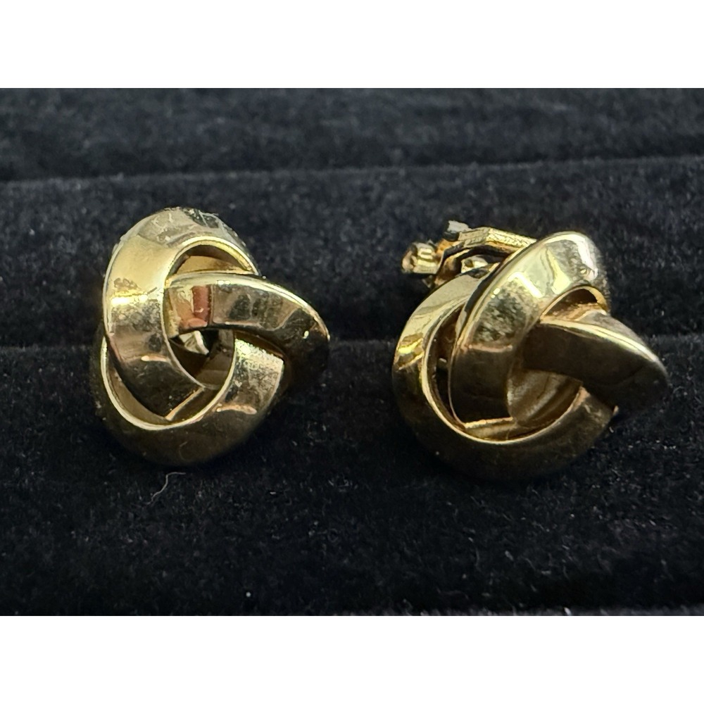Vintage 1970's Signed NAPIER Gold Tone Clip On Earrings Knot